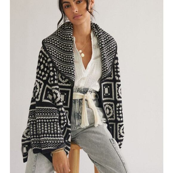 Maeve Anthropologie Square Patchwork Cardigan Boxy Open Front One Size - Picture 2 of 7